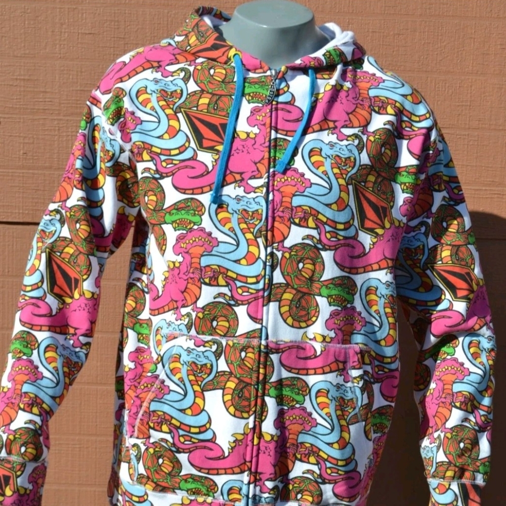 Volcom Multicolor Graphic Zip Hoodie - Pink, Light Blue, Green